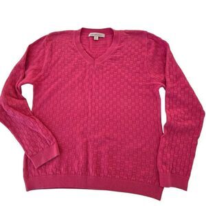 Bette & Court Womens Basket Weave Cotton Pink Pullover Golf Sweater Small
